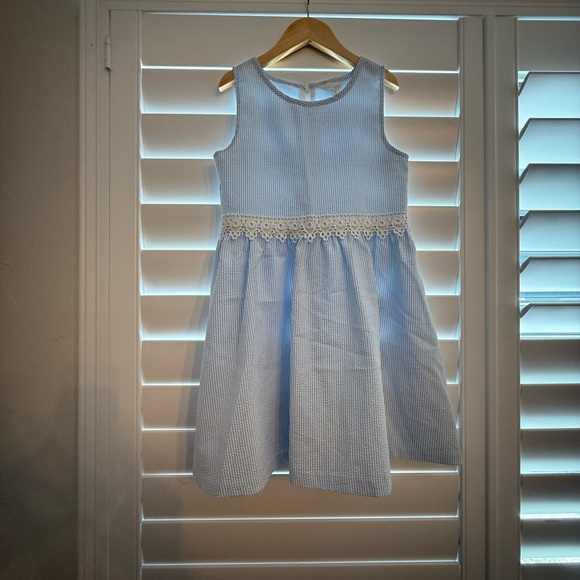 Blue Lace Trim Kids Dress - Picture 2 of 6
